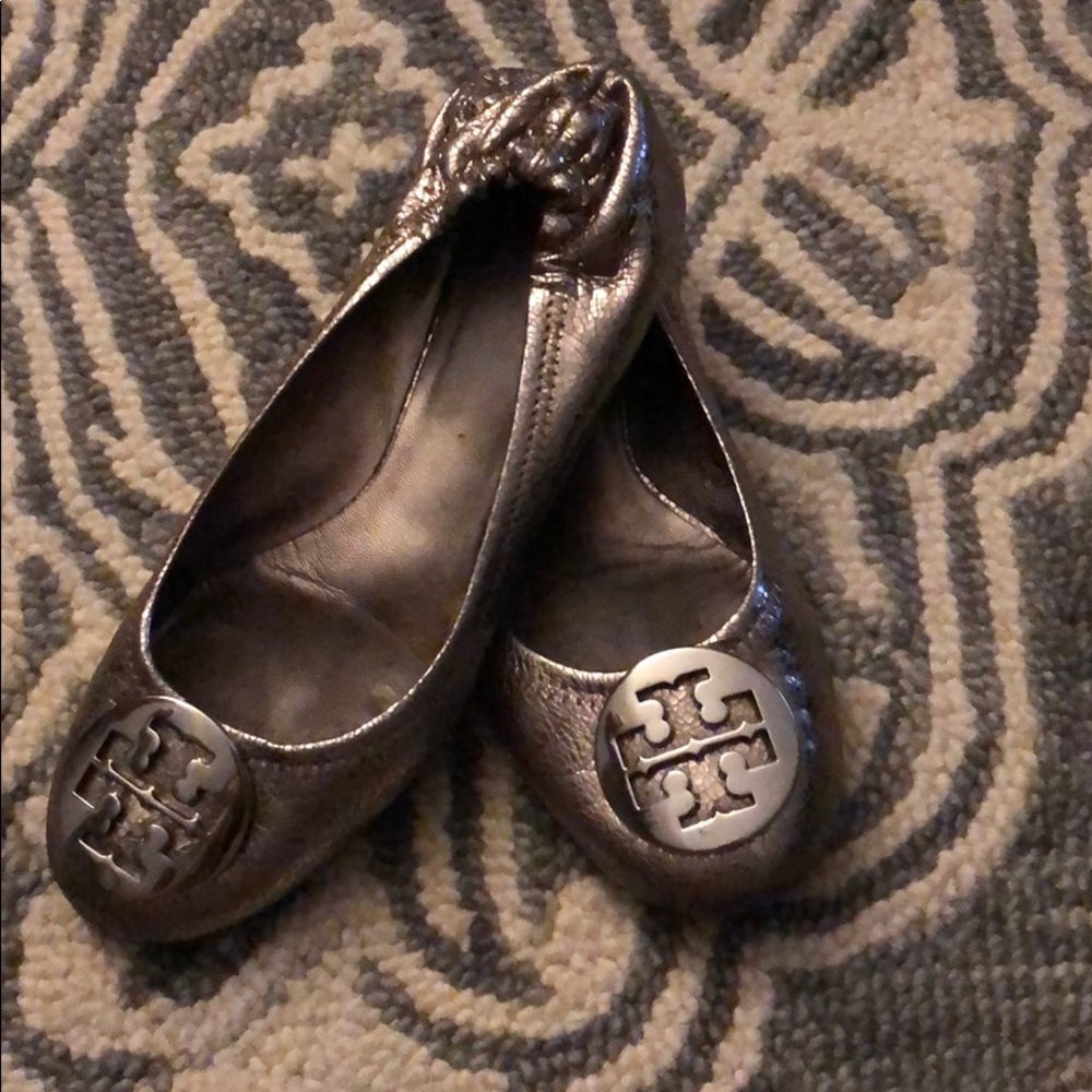 Tory Burch Metallic Pewter Flats